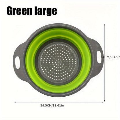 Passeoire Pliante Silicone pour Égoutter Pâtes et Fruits - Set de 2 - Vert / Rouge / Bleu Green / Large