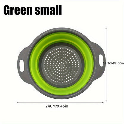 Passeoire Pliante Silicone pour Égoutter Pâtes et Fruits - Set de 2 - Vert / Rouge / Bleu Green / Small