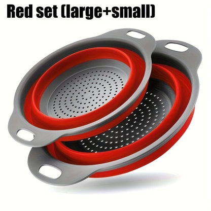 Passeoire Pliante Silicone pour Égoutter Pâtes et Fruits - Set de 2 - Vert / Rouge / Bleu Red / 2pcs Set