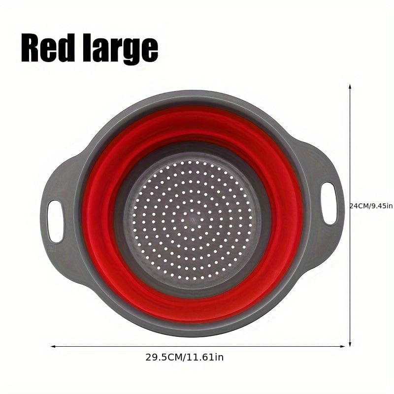 Passeoire Pliante Silicone pour Égoutter Pâtes et Fruits - Set de 2 - Vert / Rouge / Bleu Red / Large