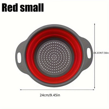 Passeoire Pliante Silicone pour Égoutter Pâtes et Fruits - Set de 2 - Vert / Rouge / Bleu Red / Small