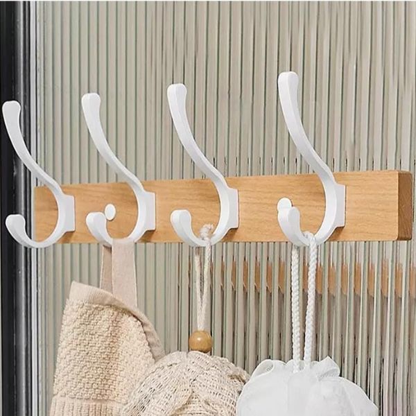 patere bois metal blanc 4 crochets