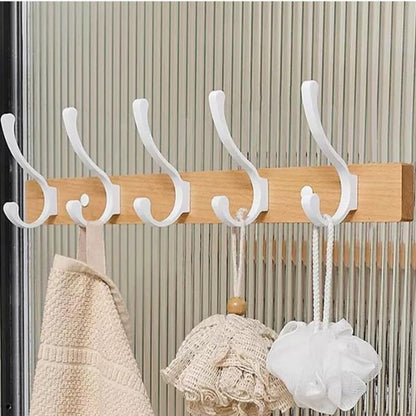 patere bois metal blanc 5 crochets