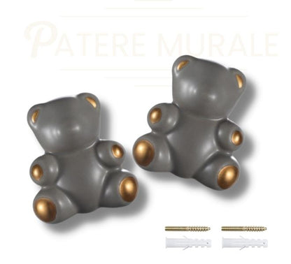 Patère ourson céramique gris
