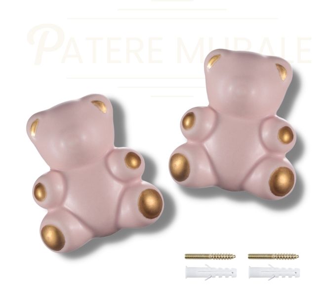 Patère ourson céramique rose