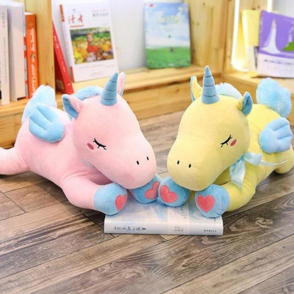 Peluche Licorne Rose Ailes Bleu
