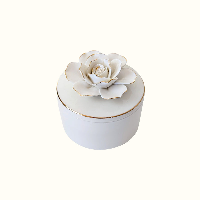 Petite boîte à bijoux fleur en céramique