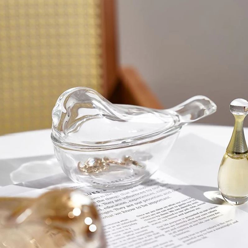 Petite boite à bijoux oiseau en verre