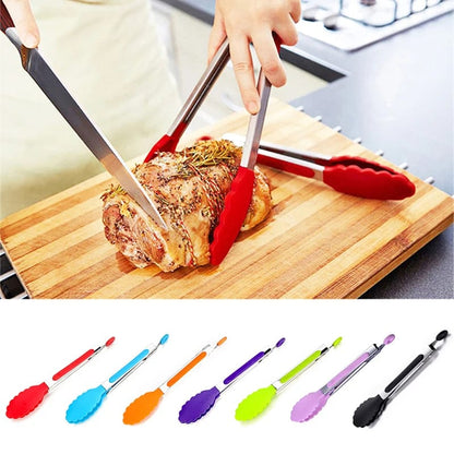 Pince à nourriture en acier inoxydable avec revêtement en silicone - Accessoire cuisine BBQ saladier