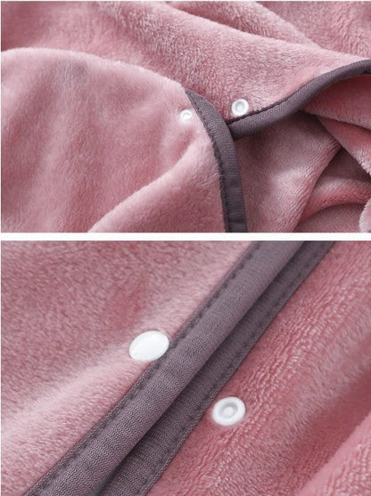 Poncho Plaid Rose Boutonné à Capuche
