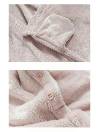 Poncho Plaid Rose et Blanc à Capuche avec Oreilles de Lapin