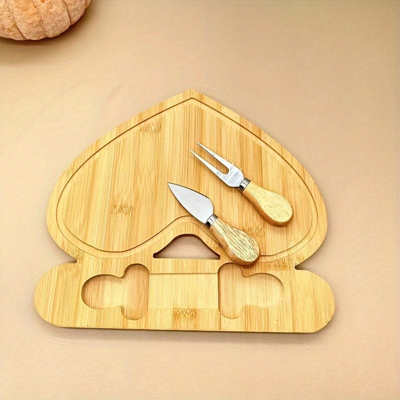 Planche à découper en bambou et couteau à fromage - idéal pour fruits, fromage et beurre - Cadeau parfait pour la fête des pères et des mères Heart Shape