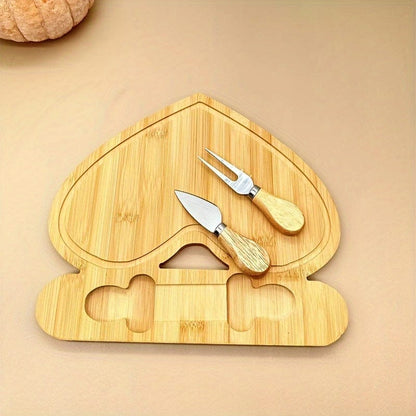 Planche à découper en bambou et couteau à fromage - idéal pour fruits, fromage et beurre - Cadeau parfait pour la fête des pères et des mères Heart Shape