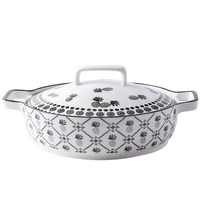 Plat à Four Rond Style Vintage avec Couvercle
