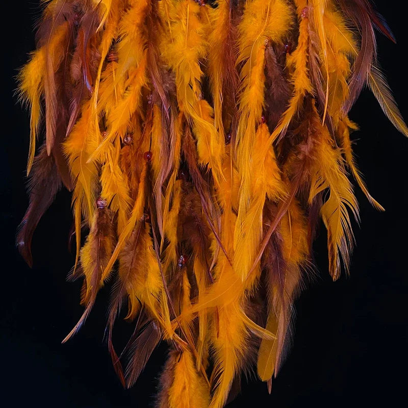 Attrape Rêve Plume Orange de Paon