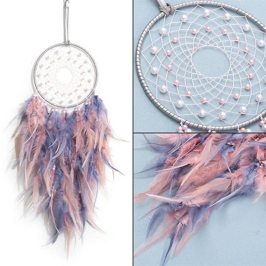 Attrape Rêve Violet et Rose Plumes Naturelles