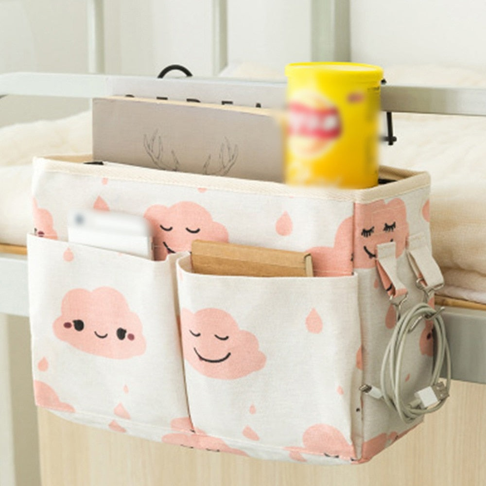 Poche de Rangement Lit Bebe - Nuages Rose