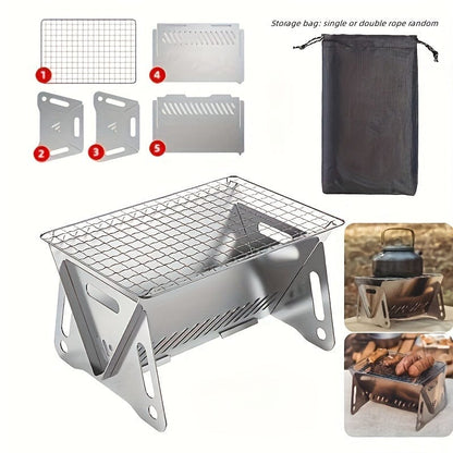 Poêle à Bois de Camping avec Grill, Acier Inoxydable, Portable