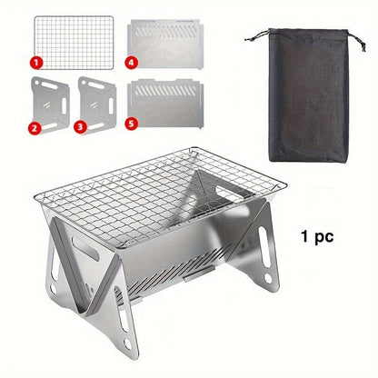 Poêle à Bois de Camping avec Grill, Acier Inoxydable, Portable 1pc