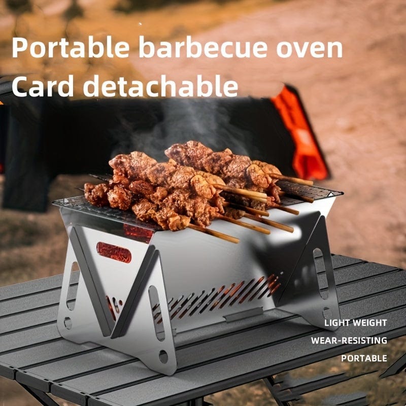 Poêle à Bois de Camping avec Grill, Acier Inoxydable, Portable
