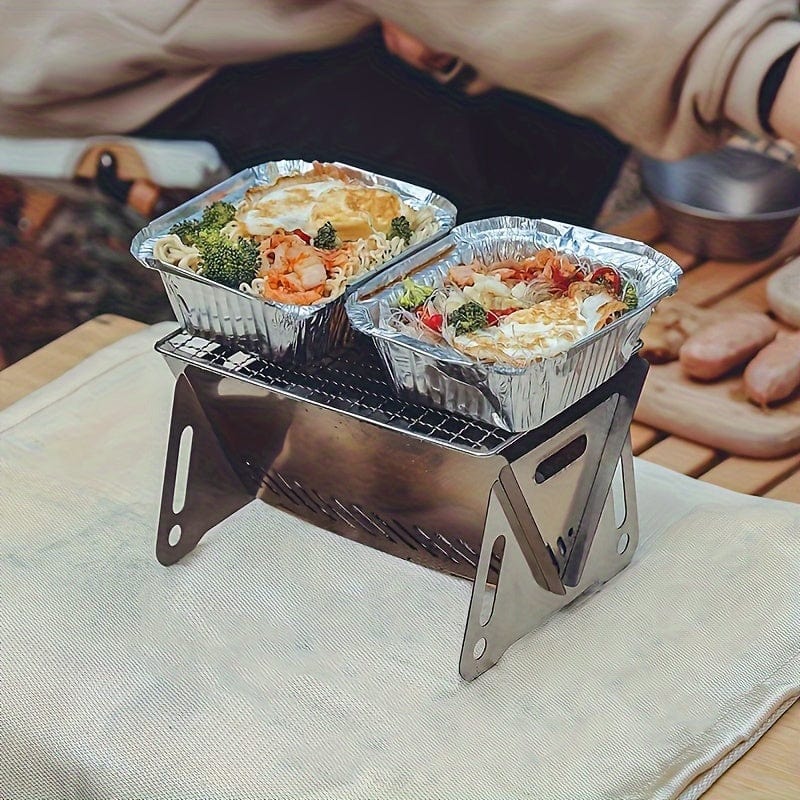 Poêle à Bois de Camping avec Grill, Acier Inoxydable, Portable
