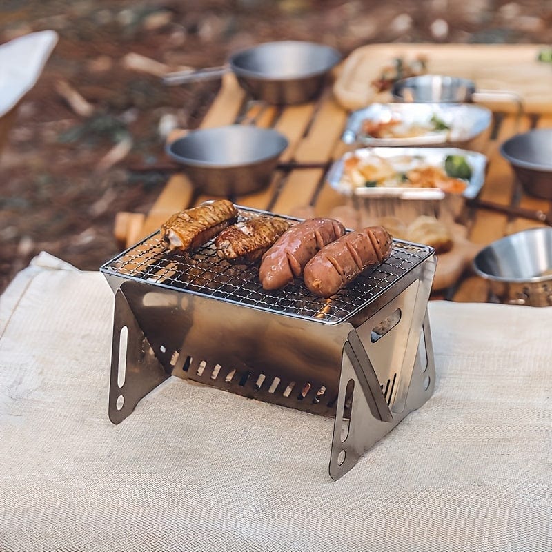 Poêle à Bois de Camping avec Grill, Acier Inoxydable, Portable