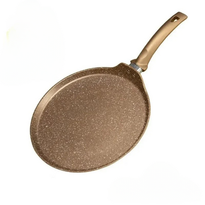 Poele a Crepe Induction Antiadhésive Design Marron, sur un fond blanc.