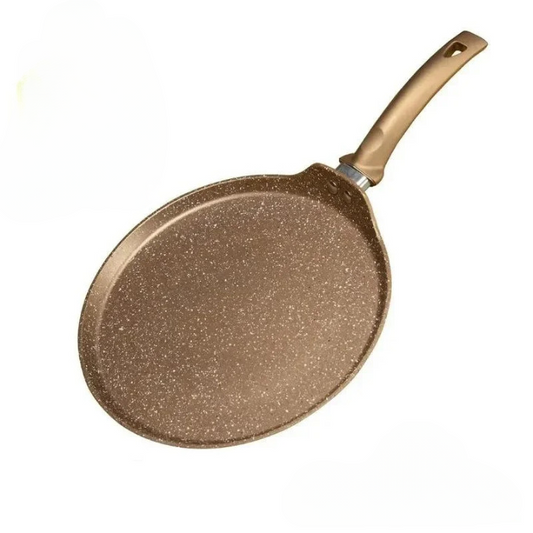 Poele a Crepe Induction Antiadhésive Design Marron, sur un fond blanc.
