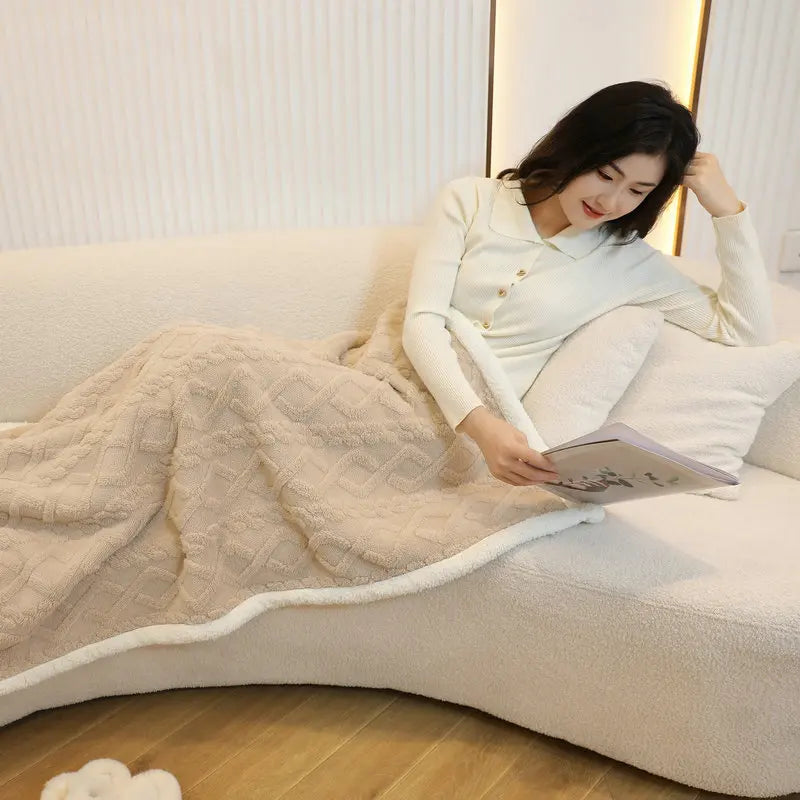 Plaid Poncho Polaire Beige