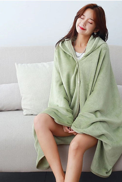 Poncho Plaid Vert Sauge Boutonné à Capuche