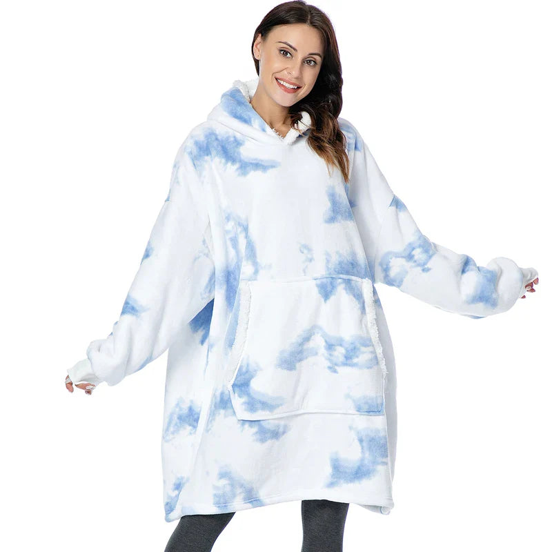 Pull Plaid Motif Nuage à Capuche