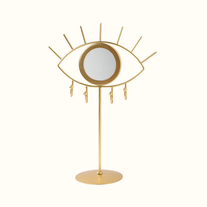 Porte-bijoux oeil et miroir en métal doré