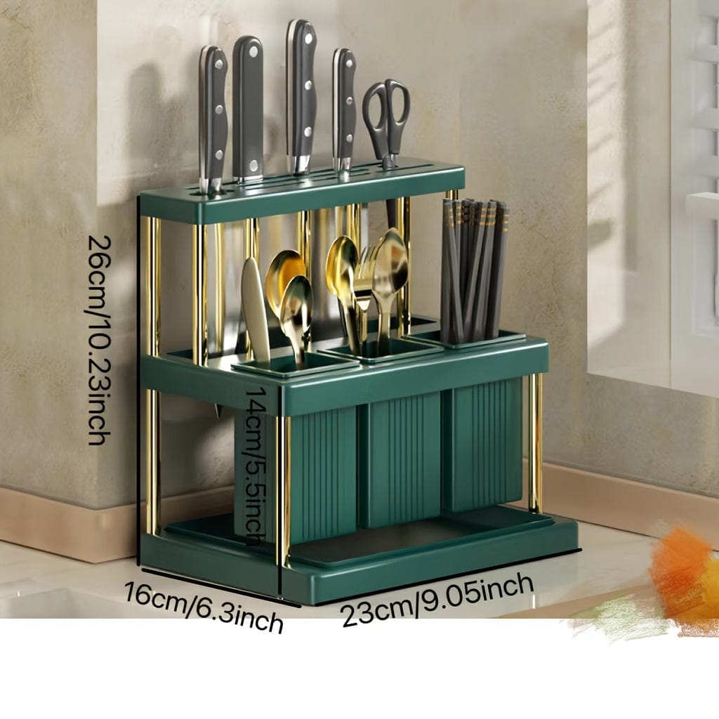 Porte-couteaux Cuisine Intégré - Boîte Rangement Couverts Green and Golden
