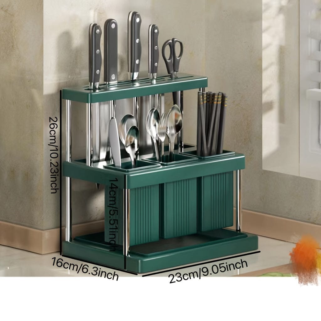 Porte-couteaux Cuisine Intégré - Boîte Rangement Couverts Green and Silvery