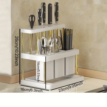 Porte-couteaux Cuisine Intégré - Boîte Rangement Couverts white and golden