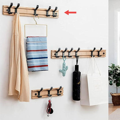 Porte-manteau mural en bois avec crochets coulissants