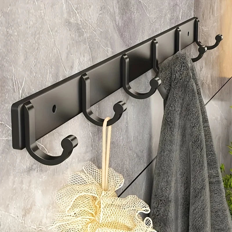 Porte Manteau Mural Noir à 6 Crochets en Aluminium