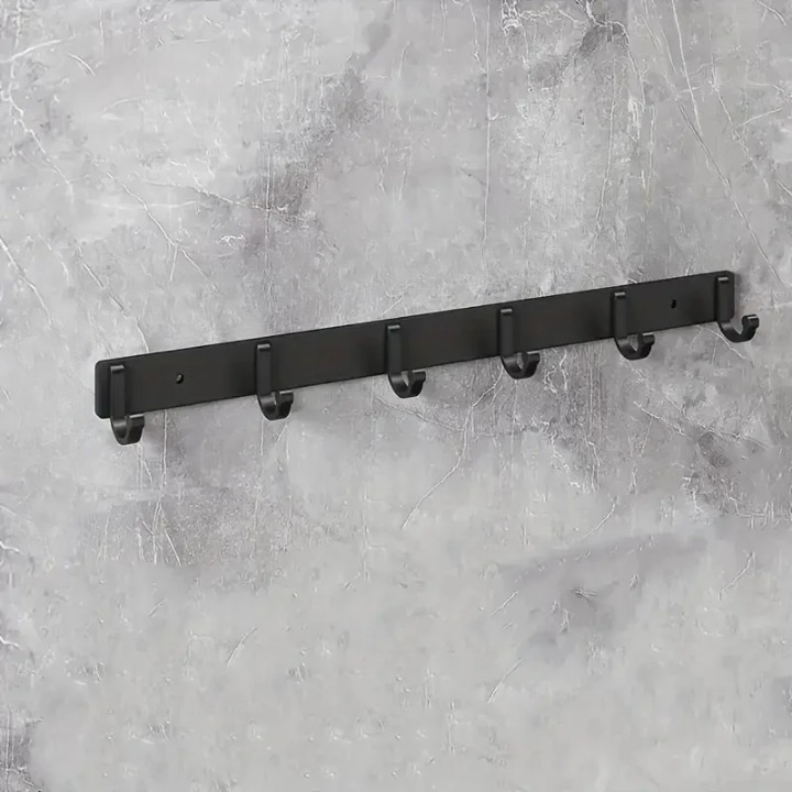 Porte Manteau Mural Noir à 6 Crochets en Aluminium