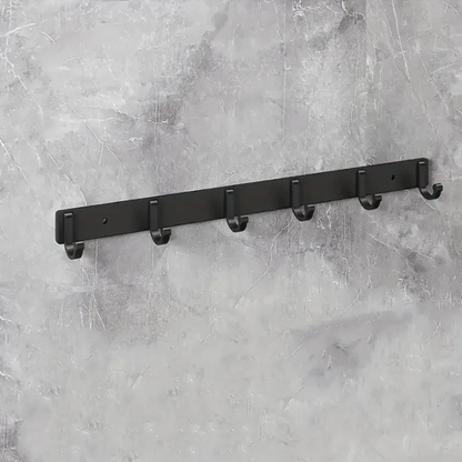 Porte Manteau Mural Noir à 6 Crochets en Aluminium