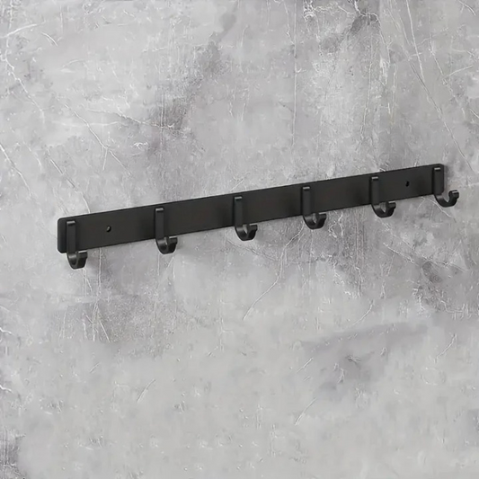 Porte Manteau Mural Noir à 6 Crochets en Aluminium