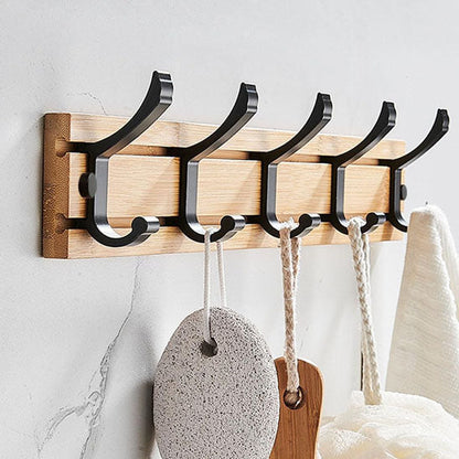 Porte-manteau mural en bois avec crochets coulissants
