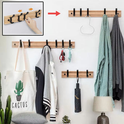 Porte-manteau mural en bois avec crochets coulissants