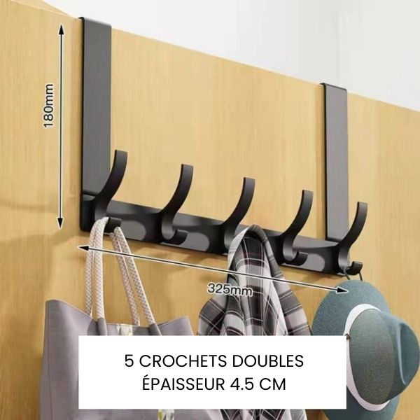 Porte manteau derrière porte noir 5 crochets