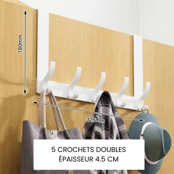 Porte manteau derrière porte blanc 5 crochets