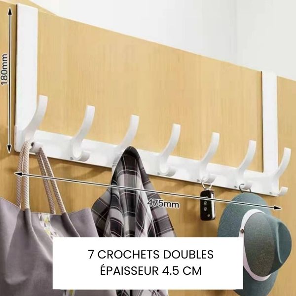 Porte manteau derrière porte blanc 7 crochets 