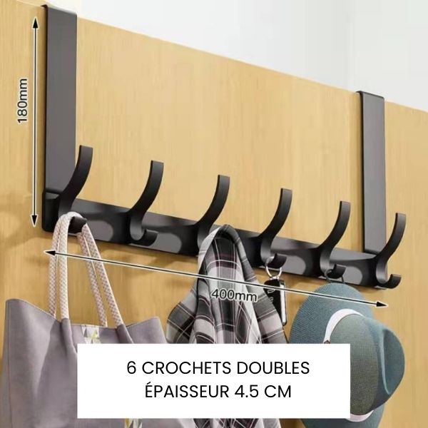 Porte manteau derrière porte noir 6 crochets