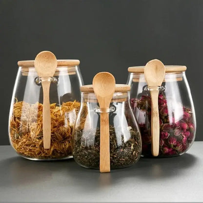 Pot à Thé en Verre avec Couvercle Bambou - Lot de 3 pièces