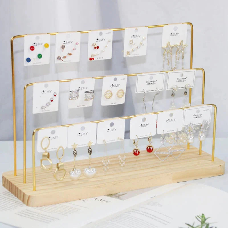 Présentoir à boucles d'oreilles en métal doré à 3 supports