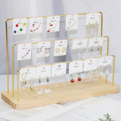 Présentoir à boucles d'oreilles en métal doré à 3 supports