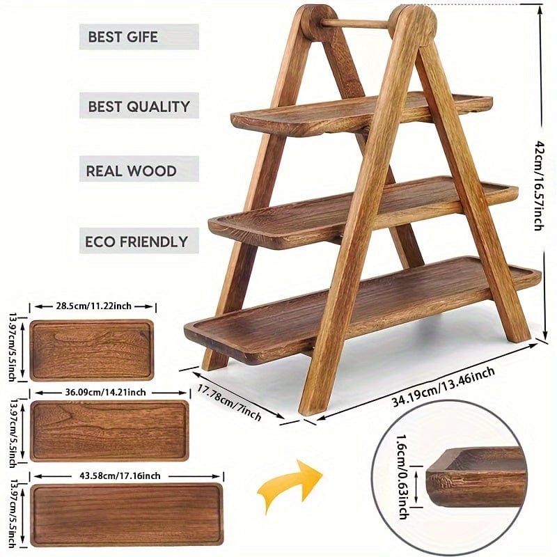 Présentoir à gâteaux rustique en bois - Étagère à fruits et snacks écologique pour fêtes et déco intérieure (ID: LY129567)